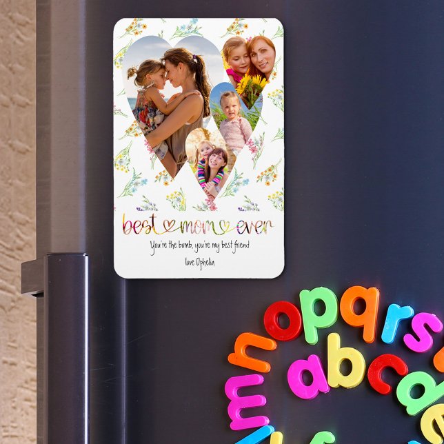 Mamma Söt Wildblomtypografi Art 4 Hjärtfoto Magnet (Skapare uppladdad)