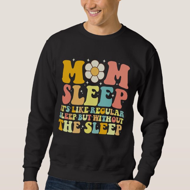 Mamma sover roligt mors dag groovy retro lång ärmad tröja (Framsida)