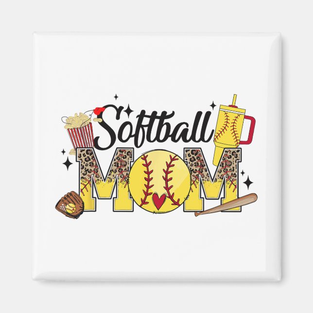 Mamma-speldagen Vibes Mors dag Women Softball Mamm Magnet (Framsidan)
