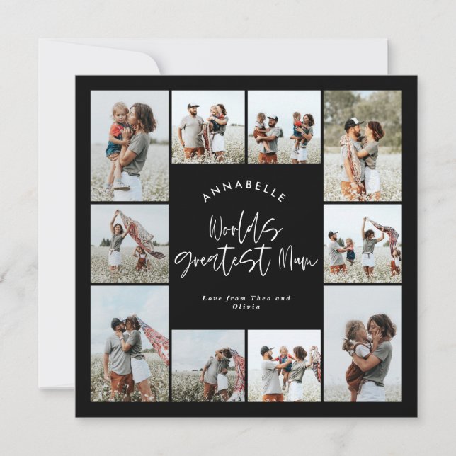 Mamma svart elegant modern minimalistisk fotokolla inbjudningar (Framsida)