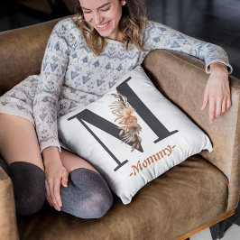 Mamma svart M-typografi med guld-blomma Kudde