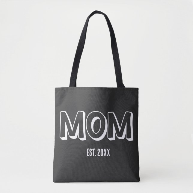 Mamma Svart Minimal Typografi Grundad År Tygkasse (Framsida)