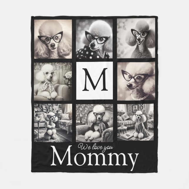 Mamma Svart och Vitt 8 Foto Collage Fleecefilt (Framsidan)