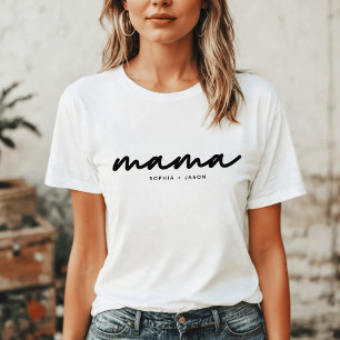 Mamma Svart skript med Kids Namn T Shirt