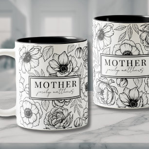 Mamma Svart Vitt Blommigt Mor Två-Tonad Mugg