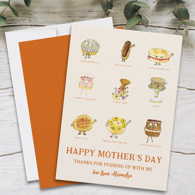 Mamma tack för rolig morsdagsskrift julkort (Funny cute cartoon cakes Mother’s Day greetings card)