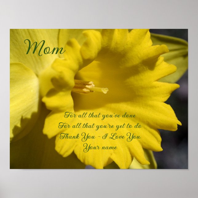 Mamma Tack Kärlek Daffodil Flower Personlig Poster (Framsidan)