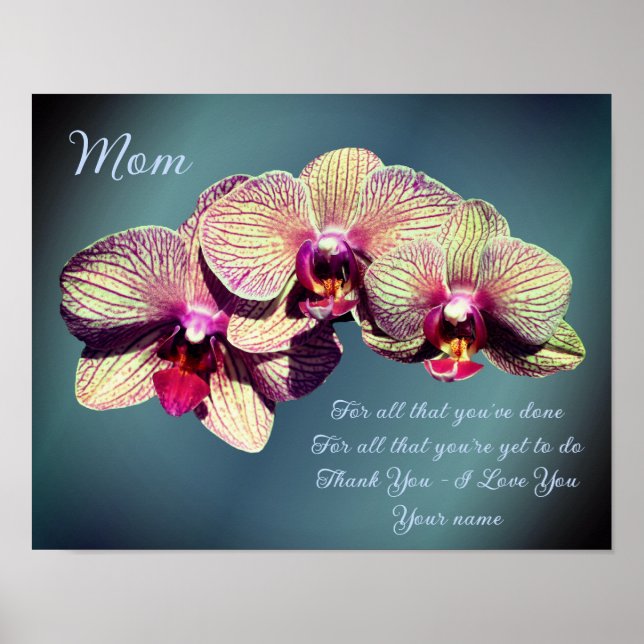Mamma Tack Kärlek Orchid Trio Flower Personlig Poster (Framsidan)