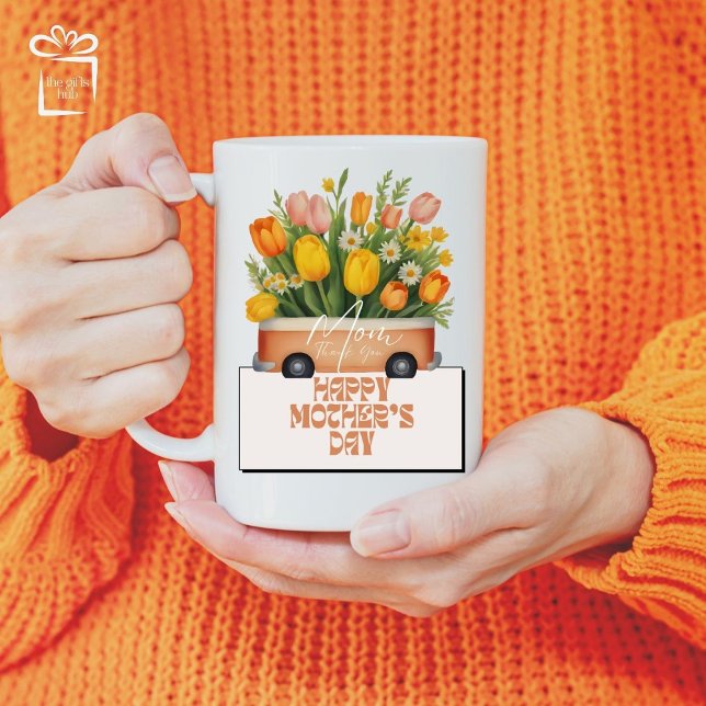 Mamma, Tack Peach Bouquet Mors dag kaffe Mugg (Mom, Thank you. Happy Mother's Day Mug)