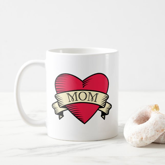 Mamma Tattoo Stil Heart Coffee Mugg (Med munk)