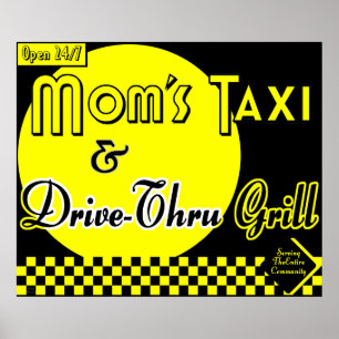 Mamma Taxi & Drive Thru Grill Retro Kitchen Art Poster