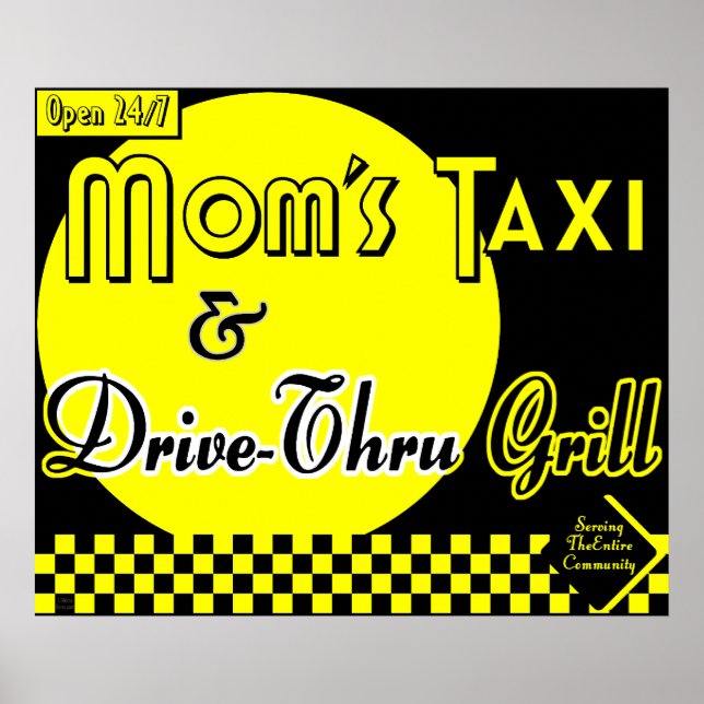 Mamma Taxi & Drive Thru Grill Retro Kitchen Art Poster (Framsidan)