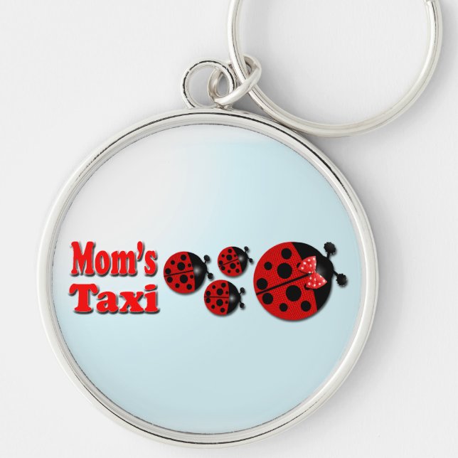 Mamma taxi rund silverfärgad nyckelring (Framsidan)