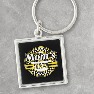 Mamma Taxi Sign Fyrkantig Silverfärgad Nyckelring