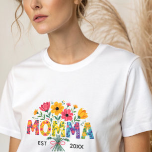 Mamma text med blommor t shirt
