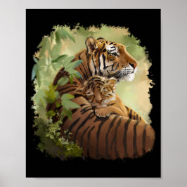Mamma tiger och baby tiger som sover poster