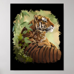 Mamma tiger och baby tiger som sover poster