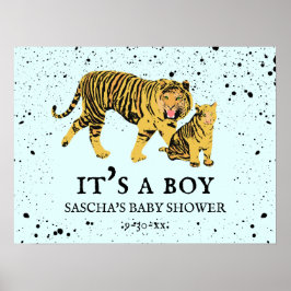 Mamma Tiger Paint Splatter Blue Boy Baby Shower Poster