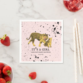 Mamma Tiger Paint Splatter Rosa Girl Baby Shower Pappersservett