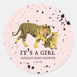 Mamma Tiger Rosa Girl Baby Shower Runt Klistermärke