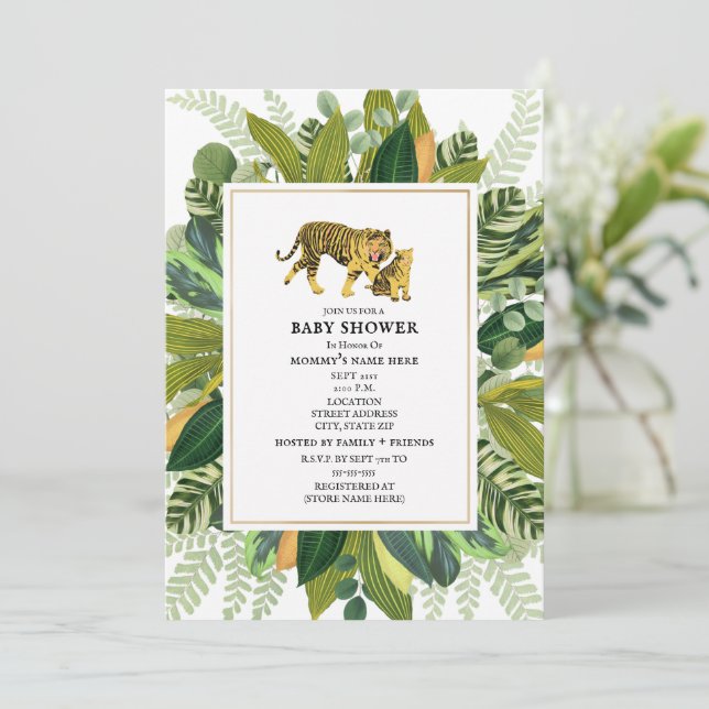 Mamma Tiger Tropical Grey Baby    ShowerInvitat Inbjudningar (Stående Fram)