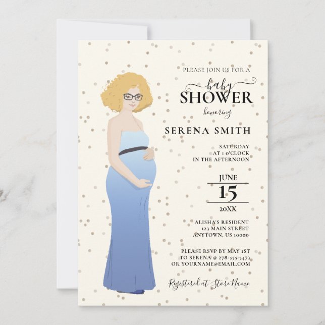 MAMMA-TILL-BE IN BLUE DRESS SHOWER INBJUDNINGAR (Framsida)