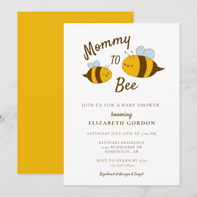 Mamma till Bee Baby Shower Cute Kawaii Neutralt Inbjudningar (Fram/baksida)