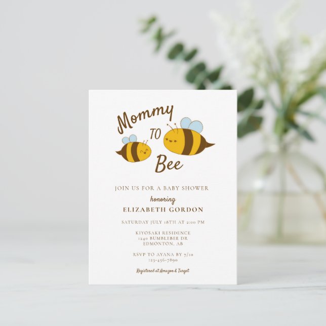 Mamma till Bee Baby Shower Cute Kawaii Neutralt Vykort (Stående Fram)