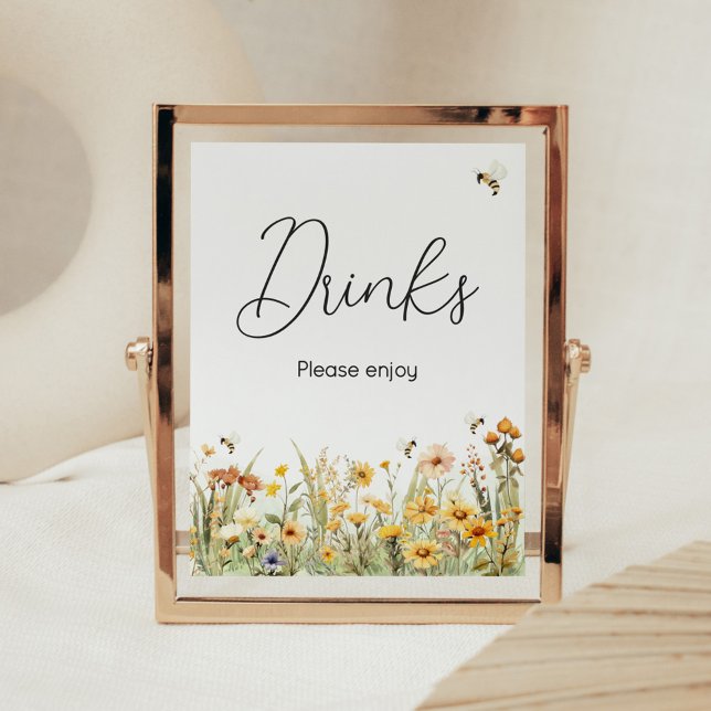 Mamma till Bee Baby Shower Drinks Poster (Mommy to Bee Wildflower Baby Shower Drinks Sign)