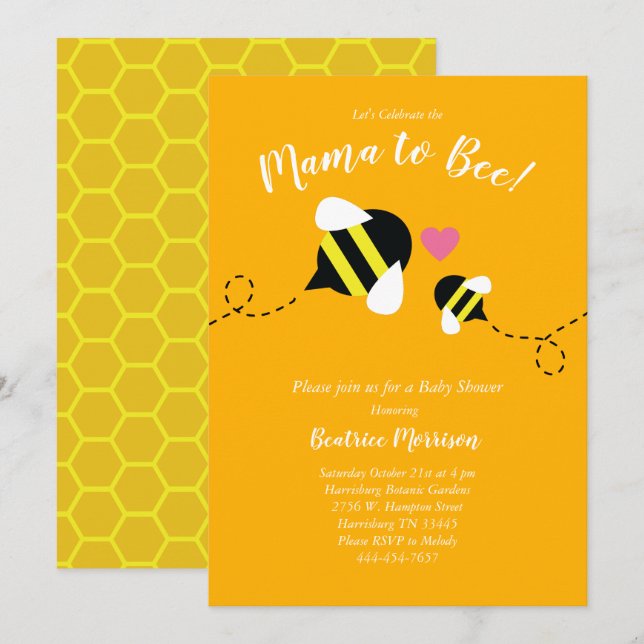 Mamma till Bee Baby Shower Gender Neutral Inbjudningar (Fram/baksida)
