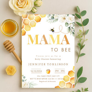 Mamma till Bee Baby Shower Honeybee Blommigt Water Inbjudningar
