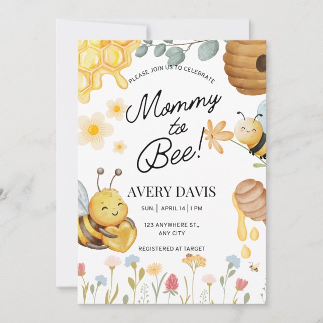 Mamma till Bee - Baby Shower Inbjudan (Framsida)