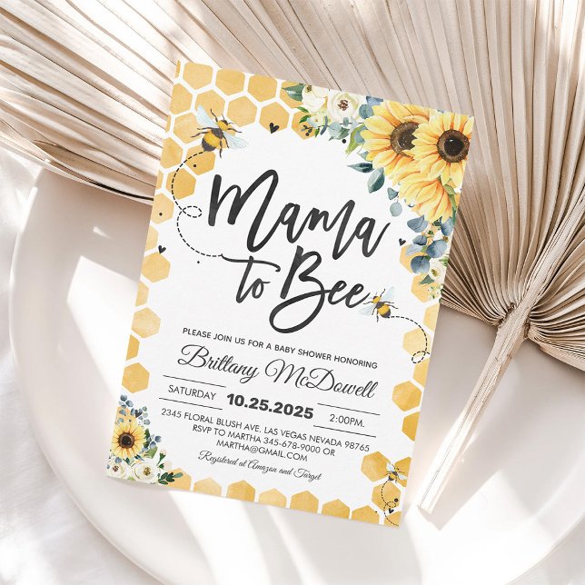 Mamma till Bee Baby Shower Inbjudan Honey Bumblebe (Skapare uppladdad)