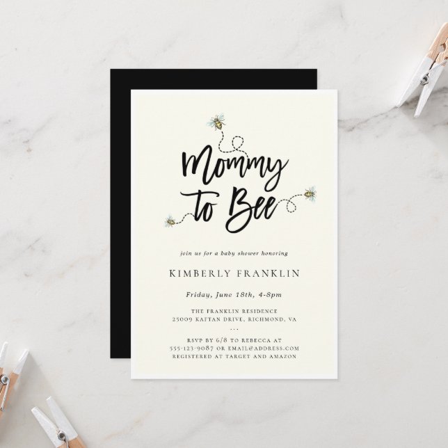 Mamma till Bee Baby Shower Inbjudningar (Fram/Back In Situ)