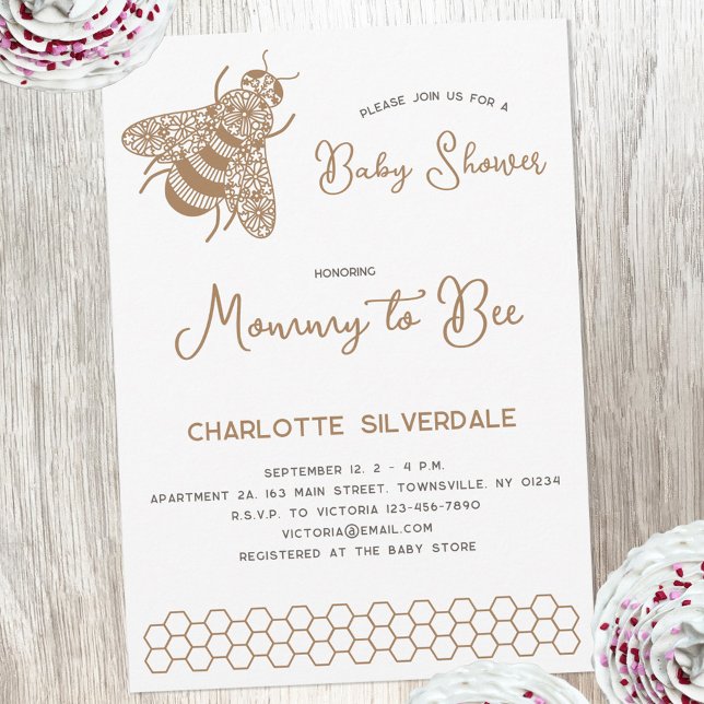 Mamma till Bee Baby Shower Inbjudningar (Modern minimalist Mommy to Bee baby shower invitation)
