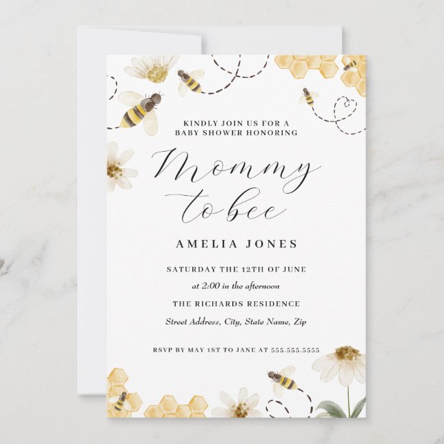 Mamma till Bee Baby Shower Inbjudningar (Framsida)