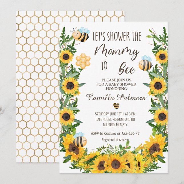 Mamma till Bee Baby Shower Inbjudningar (Fram/baksida)