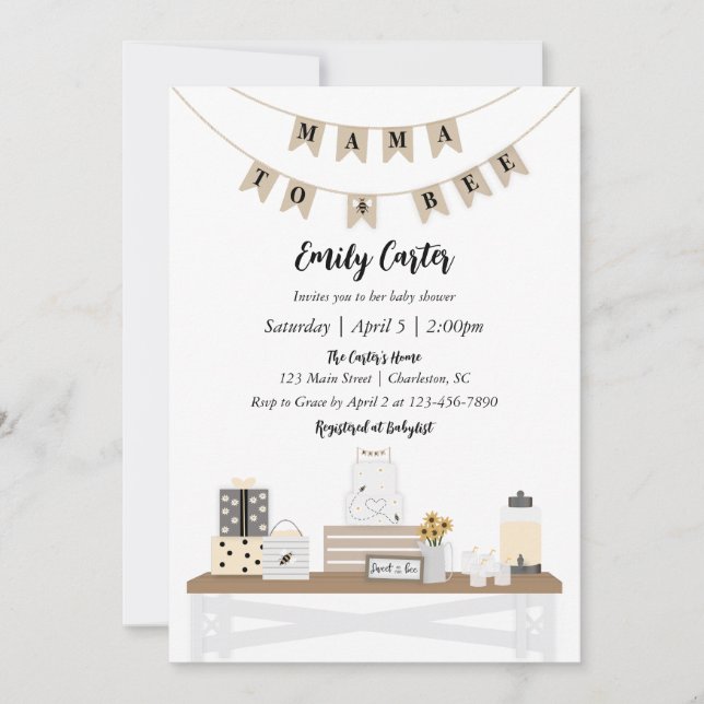 Mamma till Bee Baby Shower-inbjudningar Inbjudningar (Framsida)