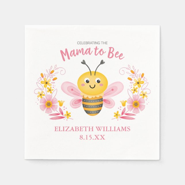 Mamma till Bee Baby Shower Napkins Pappersservett (Framsidan)