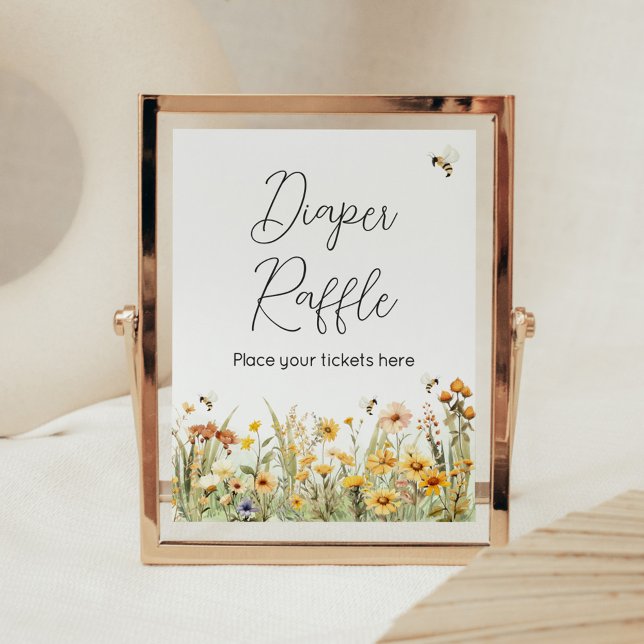 Mamma till Bee Baby Shower Raffle Poster (Mommy to Bee Wildflower Baby Shower Diaper Raffle Sign)