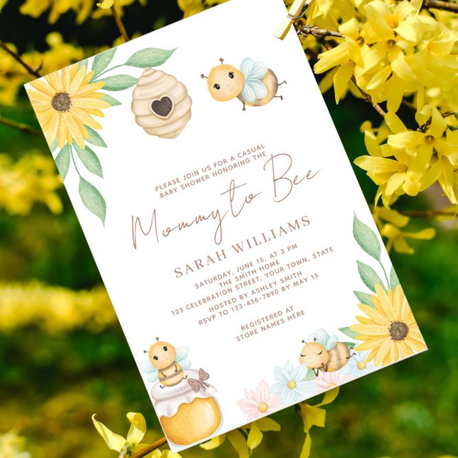 Mamma till Bee Baby Shower Solros Inbjudningar (Bee our guest for a sweet celebration!)