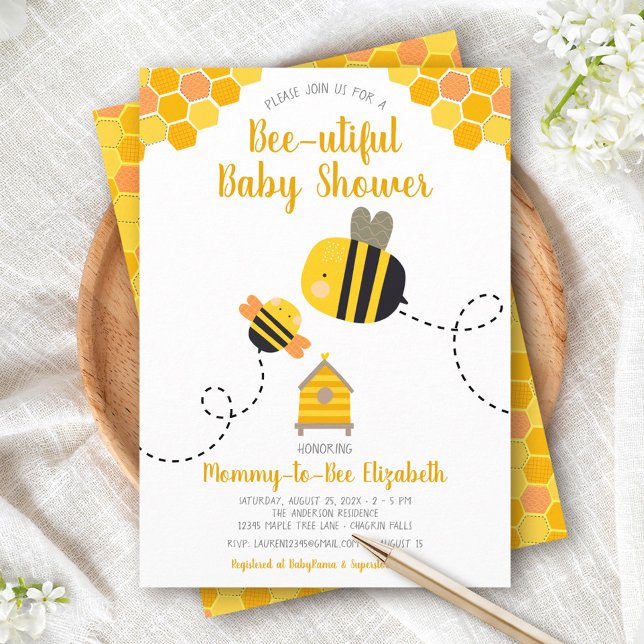 Mamma till Bee Baby Shower Whimsical Kawaii Inbjudningar (Skapare uppladdad)