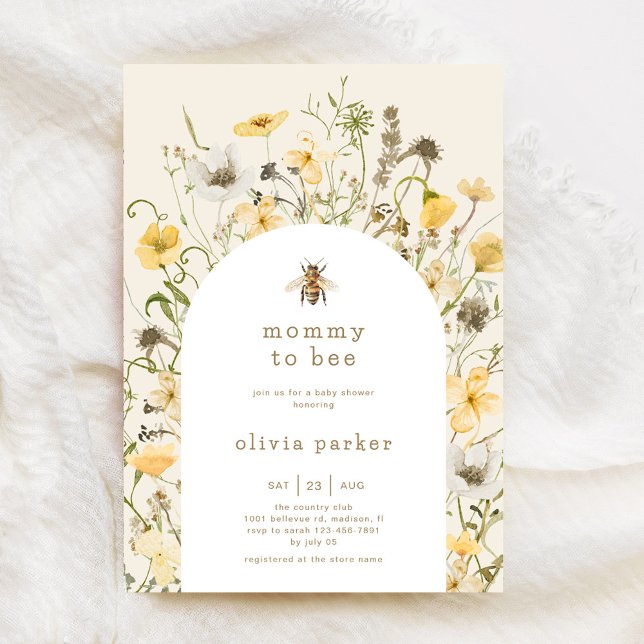 Mamma till Bee Baby Shower Wildblomma Inbjudningar (Skapare uppladdad)