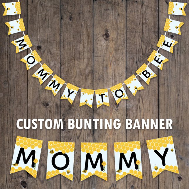 Mamma till Bee 🐝 Babykläder Vattenfärgsfärg Humla Vimplar (Custom "Mommy to Bee" Bunting Banner -- customize on screen now!)