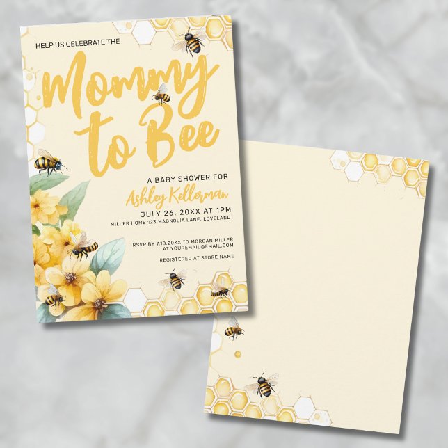 Mamma till BEE - Bebisens firande Inbjudningar (Watercolor Mommy to BEE Baby Shower Invitation)