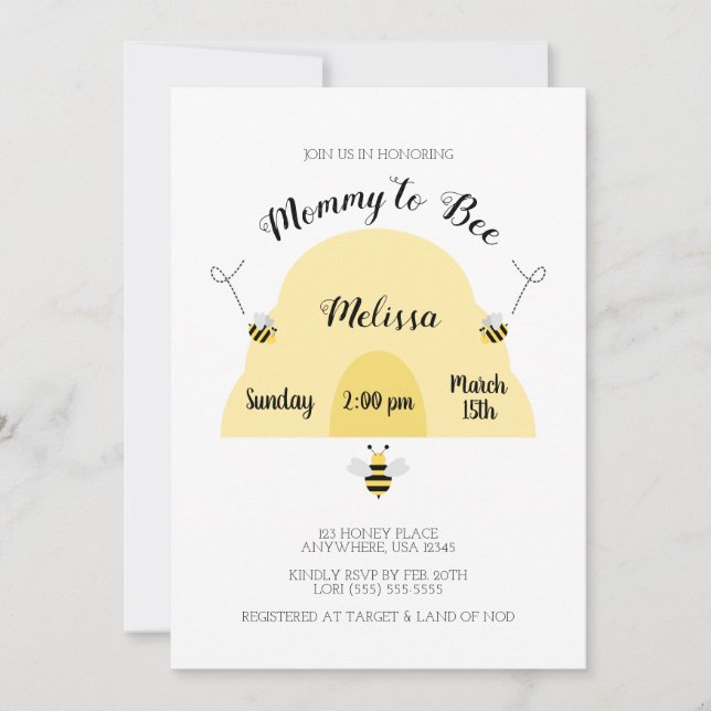 Mamma till Bee | Behive Baby Shower Inbjudningar (Framsida)