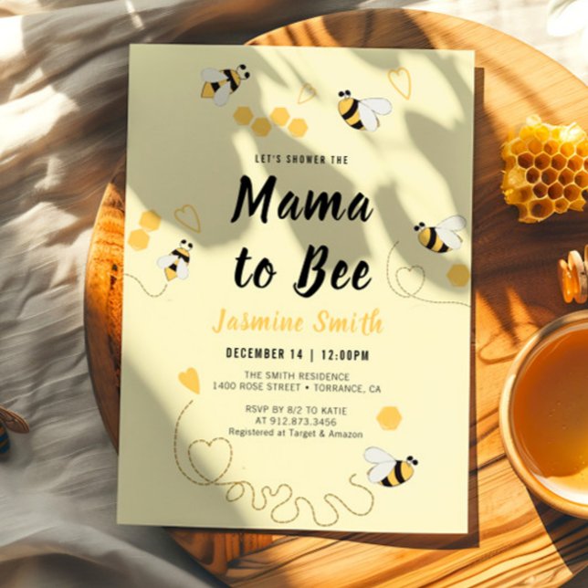 Mamma till Bee Black Gult Baby Shower Inbjudningar (Skapare uppladdad)
