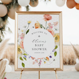 Mamma till Bee Blommig Baby Shower Välkomstskylt Poster