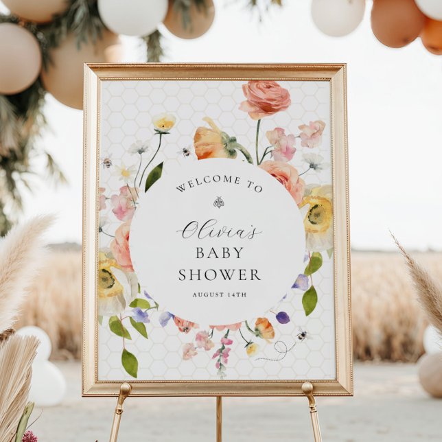 Mamma till Bee Blommig Baby Shower Välkomstskylt Poster (Skapare uppladdad)