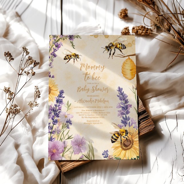 Mamma till Bee Blommig  Barnkalas Inbjudningar (Skapare uppladdad)